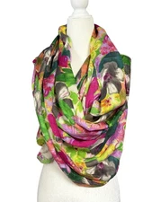 Feathers by Tolani Scarf Womens One Size Pink Green Floral Silk Infinity Wrap