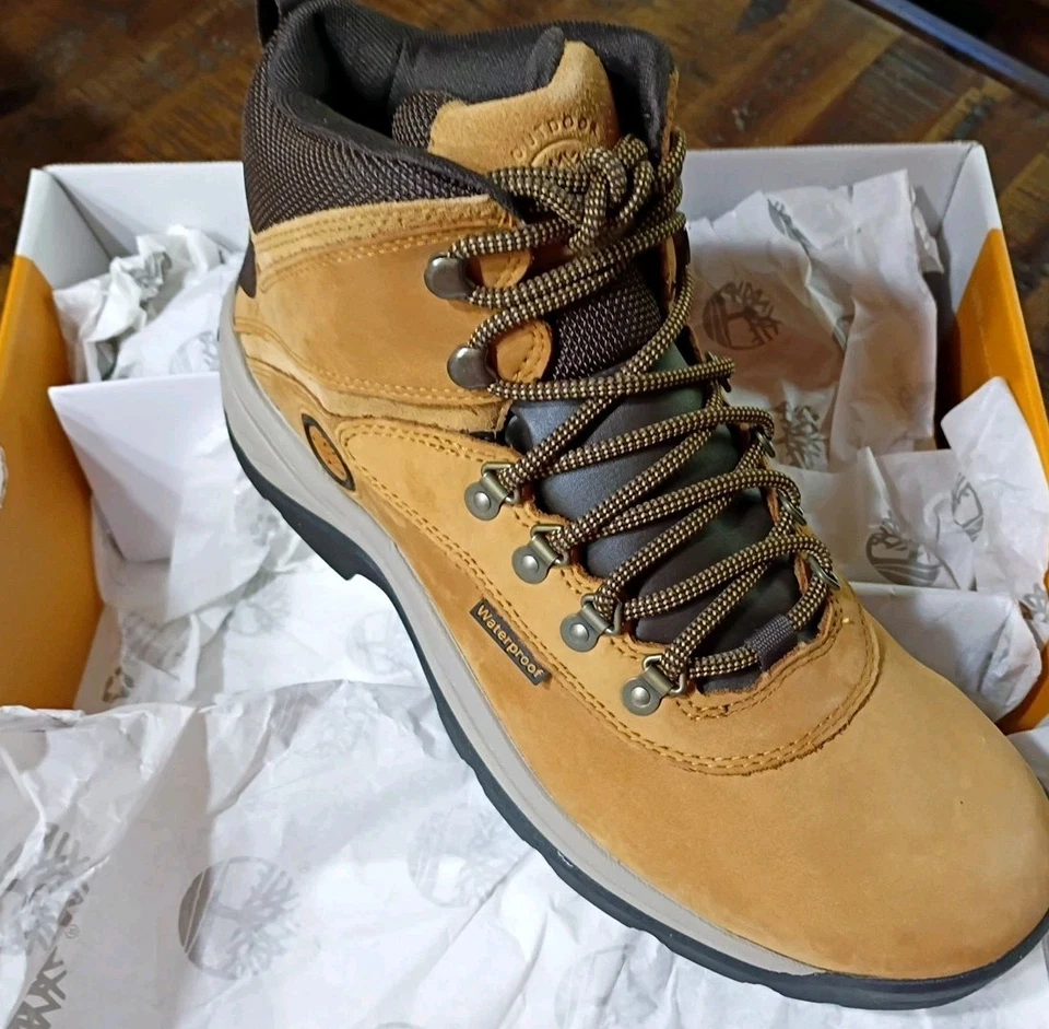Timberland Hombres Blanco Cornisa Medio Impermeable Cuero Senderismo Botas Talla 10.5 TRIGO Foto 4 de 4