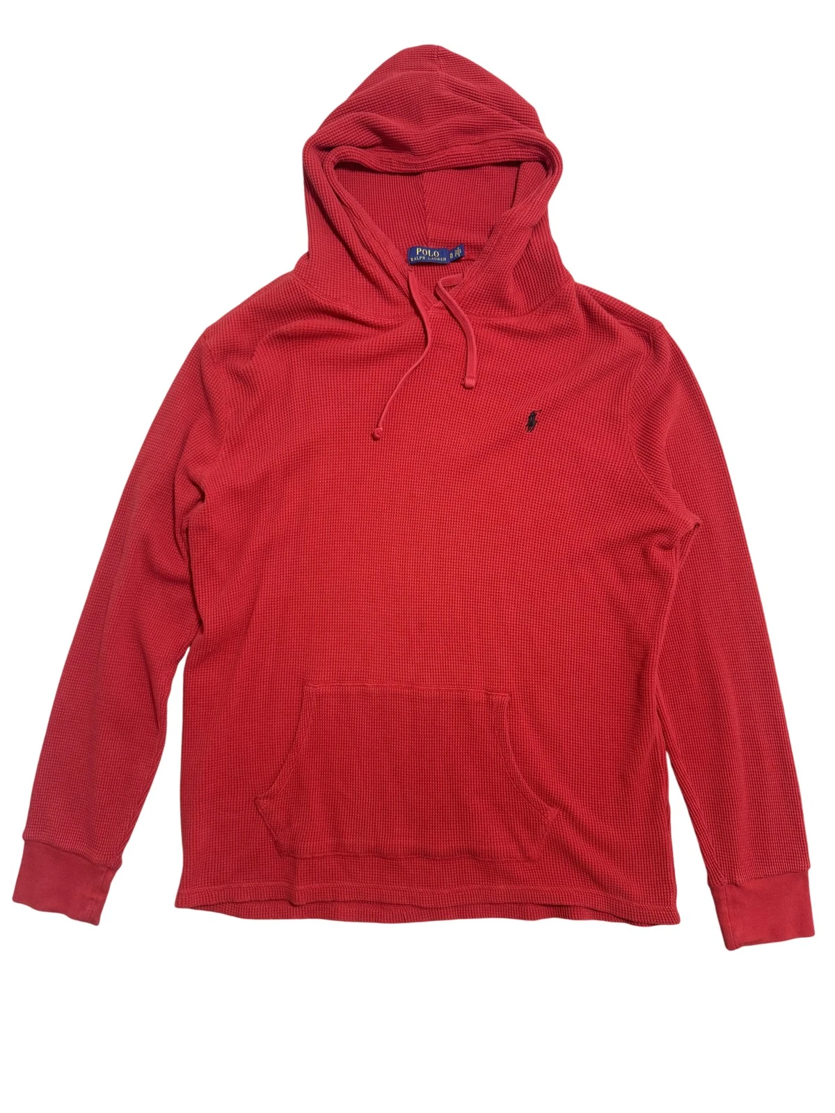 Polo Ralph Lauren Hoodie Mens XL Red Waffle Knit Thermal Pullover Pony Logo