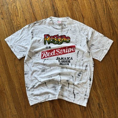 Vintage 1990s Red Stripe Reggae Jamaica AOP T-Shirt Size XL