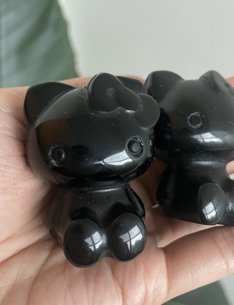 Hello Kitty / happy kitty Black Obsidian Crystal Carving | eBay