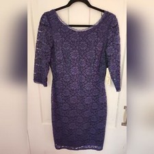 NWT Eliza J  Navy Blue Lace 3/4 Sleeve Knee Length Lined Dress Size 8