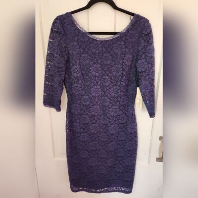 NWT Eliza J Navy Blue Lace 3/4 Sleeve Knee Length Lined Dress Size