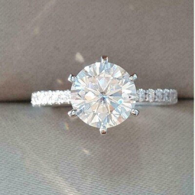 2 Ct Round-Cut Simulated Diamond Solitaire Engagement Ring 14K White Gold Plated