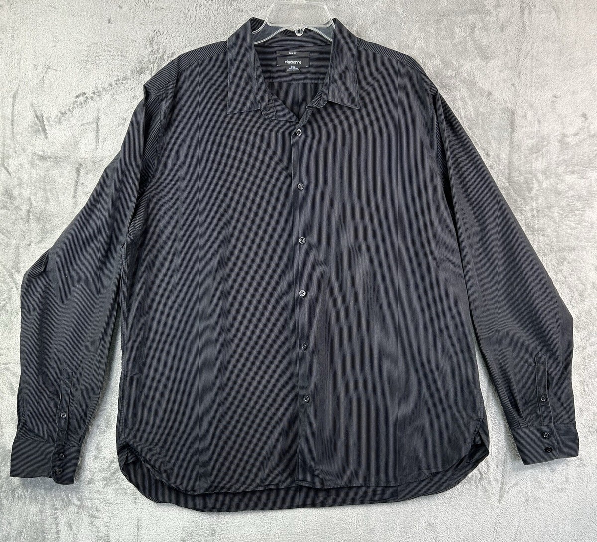 Claiborne Long Sleeve Button Shirt Men's XXL Slim Fit Black Pinstriped