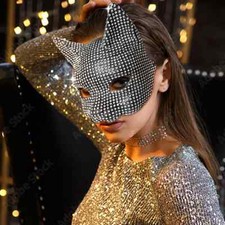 New Women Shiny Cat Face Masks Cosplay Halloween Party Long Gloves Costume Mask