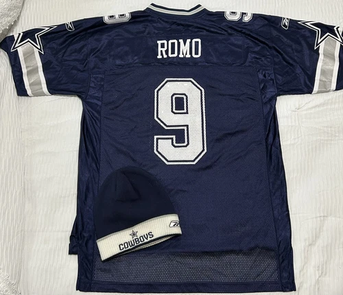 Tony Romo Dallas Cowboys Reebok On-Field Football Jersey LARGE #9 & Beanie