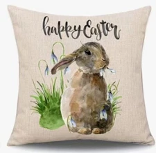 Bunny Floral Watercolor Spring Easter Throw Pillow Cover Holiday Home Decor