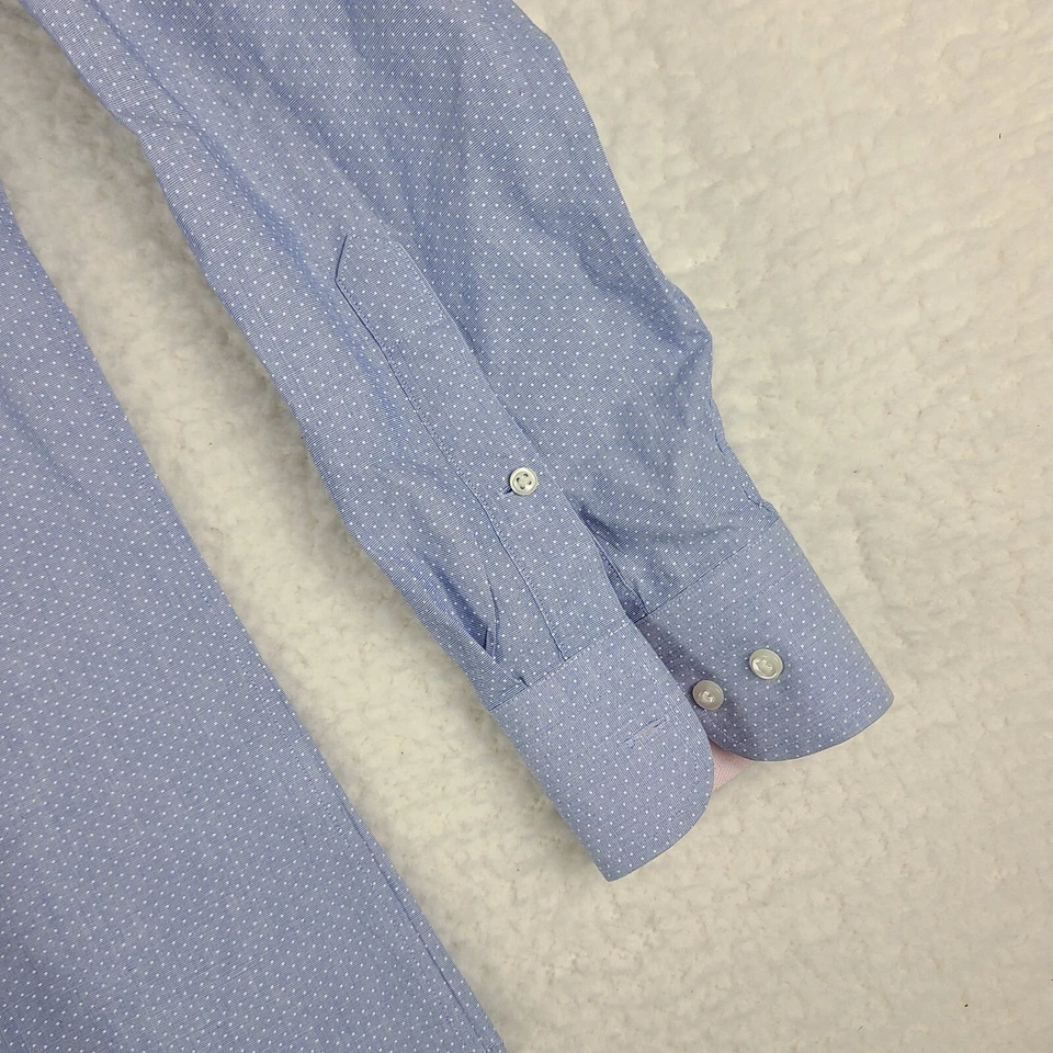 Nordstrom 正装衬衫男式 16 蓝色白色圆点非铁装饰合身纽扣 — 第 2/4 张图片