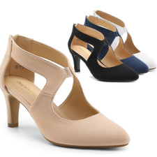 Women's Elegant Close Pointed Toe Low Kitten Heel Back Zipper Pump Shoes