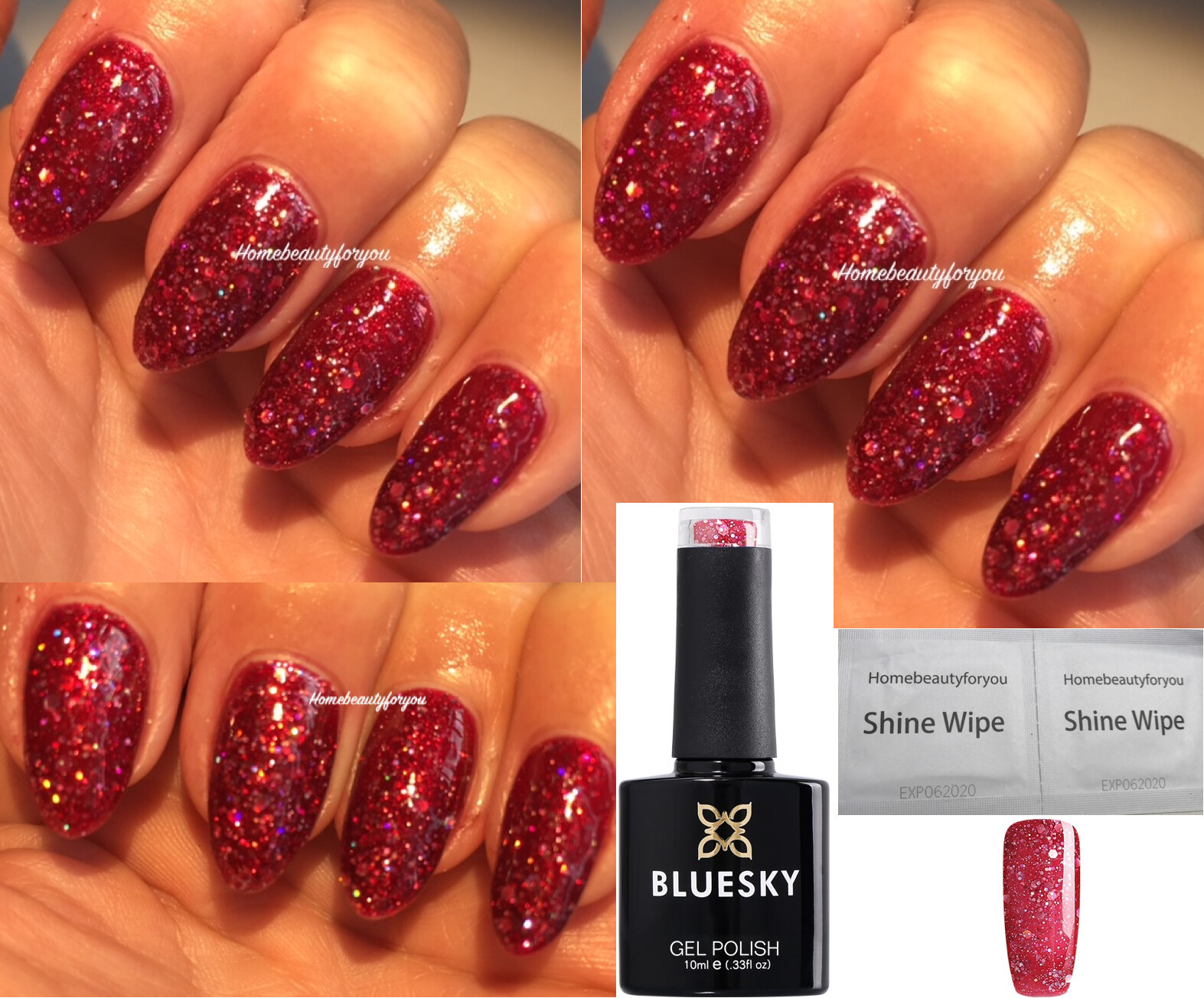 BLUESKY GEL POLISH RED GLITTER SCARLET SPARKLE CHRISTMAS BLZ35 UV LED SOAK OFF
