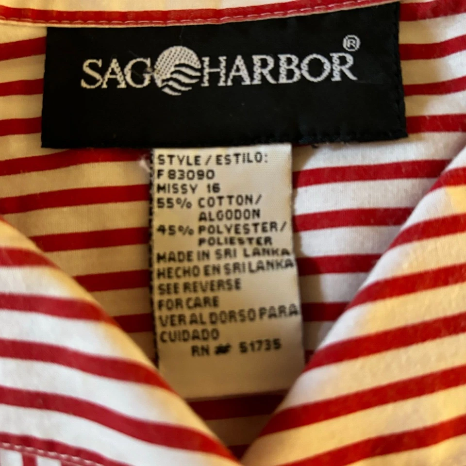 Blusa Top De Colección Sag Harbor Roja a Rayas Botones Talla Grande Adelgazante 16 Foto 3 de 4