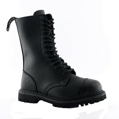 Grinders Herald schwarze Stiefel 14 Ösen formell Leder Militäruniform