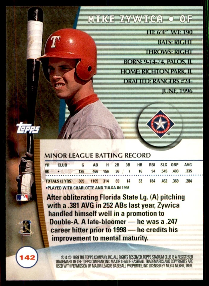 2000 Stadium Club Mike Zywica Baseball Cards #142 - Image 2 of 2