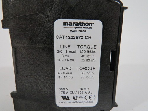 Marathon 1322570-CH Power Distribution Block 600V 175A 2-Pole USED - 第 4/4 張圖片