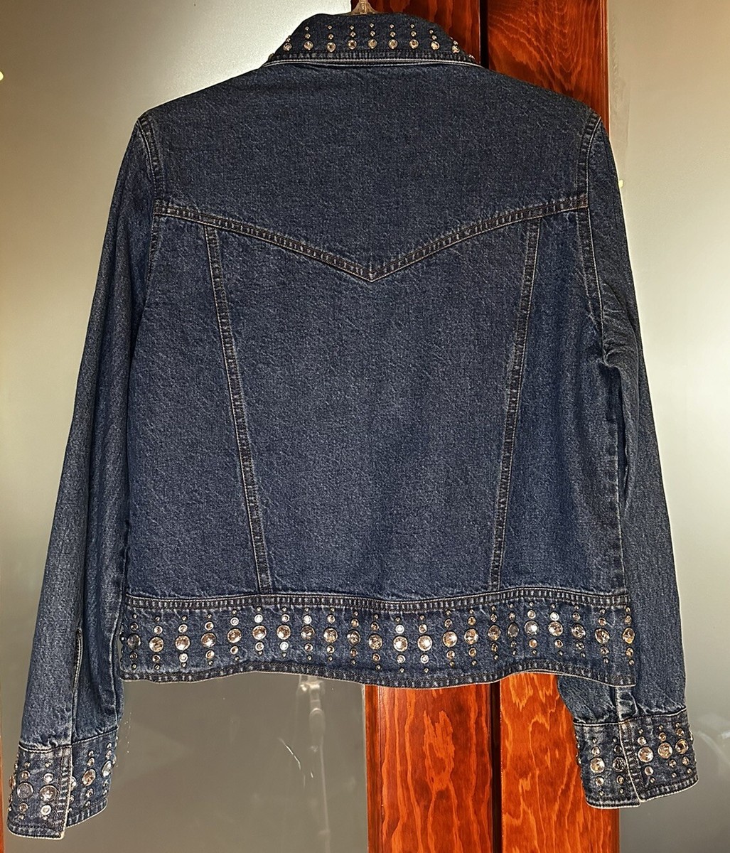 ジャケットその他 IONSEOUL Destroyed Non-Collar Denim Jacket JH011 EUC Gordon James Rhinestone Stud Embellished Jean Denim