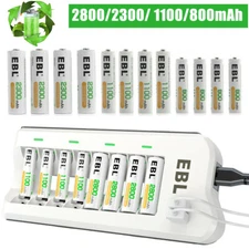 Lot EBL Rechargeable AA AAA Ni-MH Batteries 2300 2800mAh / Optional  Charger