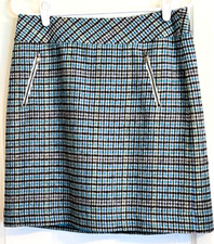 TALBOTS Aqua Gray Plaid Wool Lined Straight Skirt Sz 6 Petite 6P