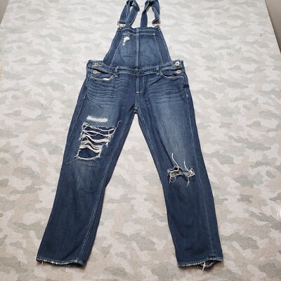 Paige Bibs Jeans Womens 29 Blue Distressed Denim Dark Wash
