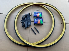 27 x 1 1/4 Bicycle Black/ Gum Wall Tires + Tubes Bike Touring Road Slick DURO