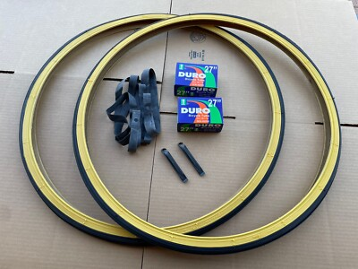 #ad #ad 27 x 1 1 4 Bicycle Black Gum Wall Tires Tubes Bike Touring Road Slick DURO $39.95