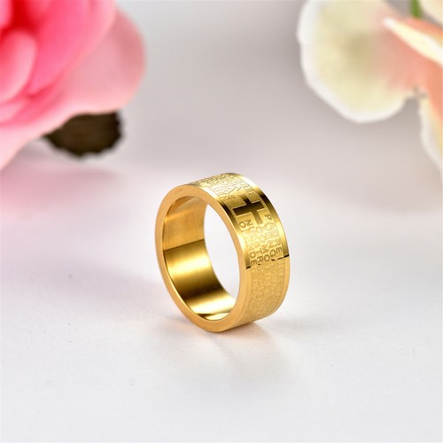 Stainless Steel Band Ring Spanish Cross Bible Lord's Prayer Wedding Size 6-14 - 第 2/7 張圖片