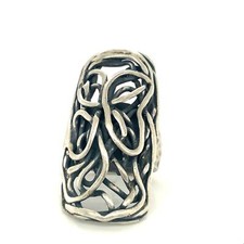 Vintage Signed Sterling Silver Handmade Modern Open Abstract Wide Ring Band sz 8