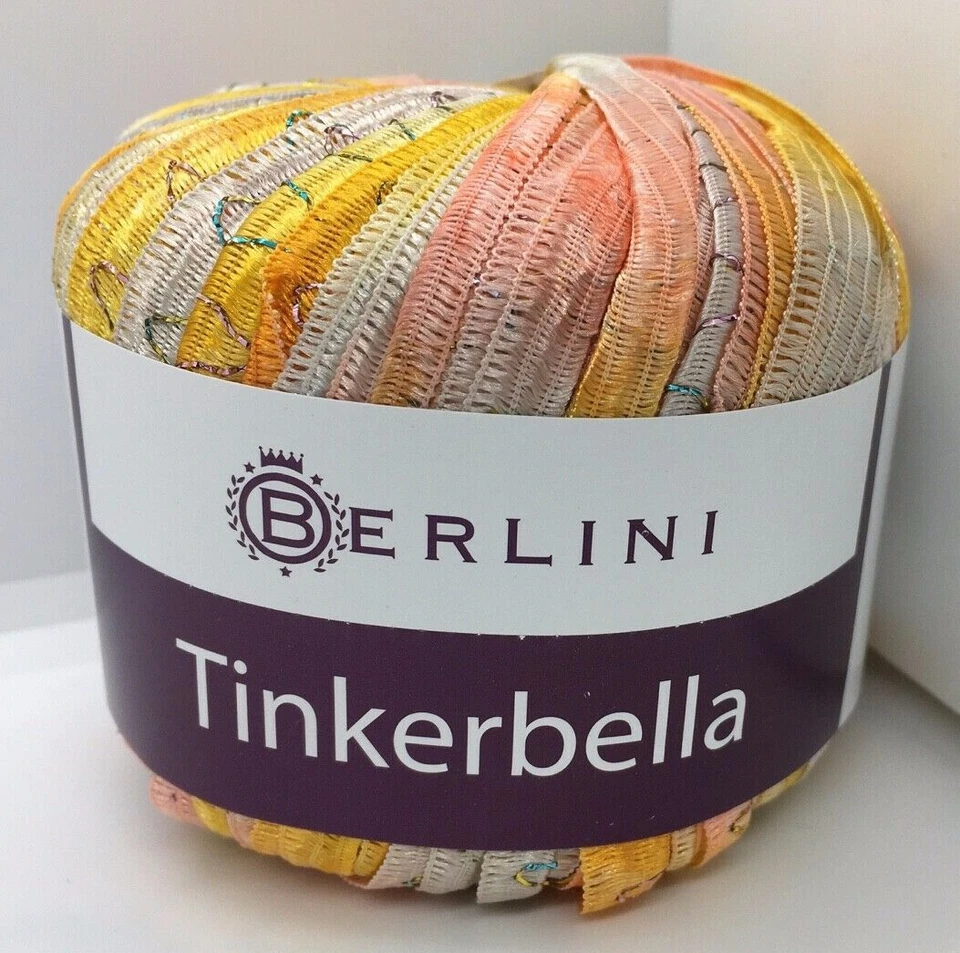 Hilo de cinta ancha Tinkerbella Berlini #5 Lea - amarillo, coral, gris pálido 50 gr 33 yd Foto 2 de 3