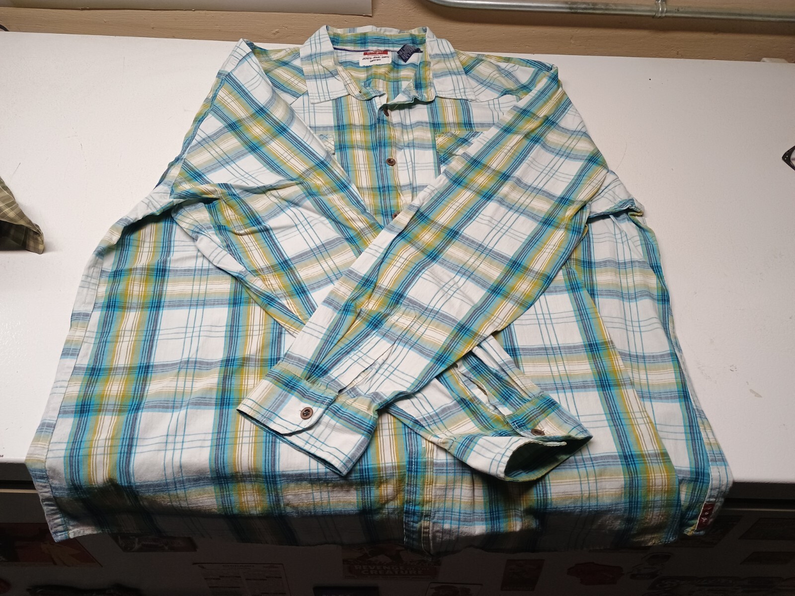WRANGLER Men’s Plaid Button-Down Long Sleeve Shirt, Sz XXL EX COND
