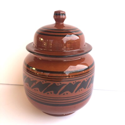 P. Hariky Morrocan Handmade Red Clay Lidded Pottery Jar Canister