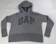 Gap Women's Small Gray Grey GAP Spellout Logo Cropped Boxy Hooded Sweater