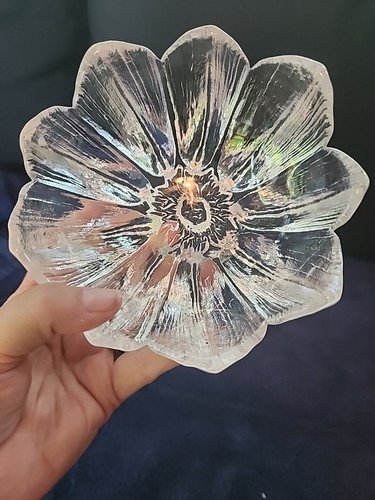 Kosta Boda Mats Jonasson Water Lily Monet Textured Glass Flower Bowl Vintage - Picture 10 of 12