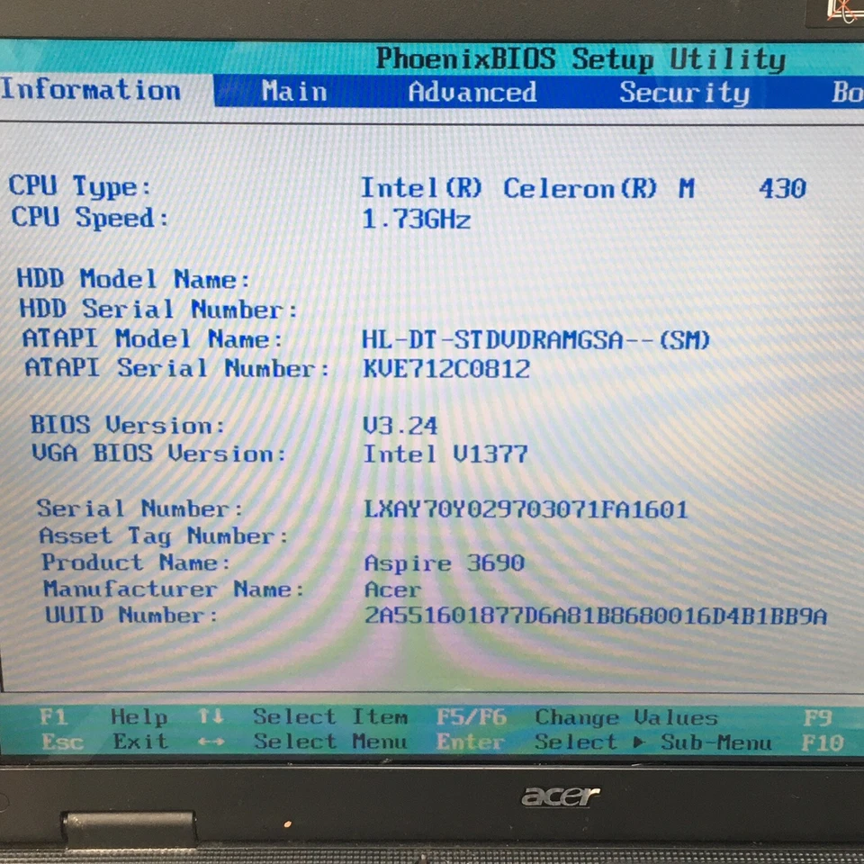 Acer Aspire 3690 BL50 Celeron M 430 1GB RAM No HDD/OS Boots to Bios H2657 - Image 2 of 4