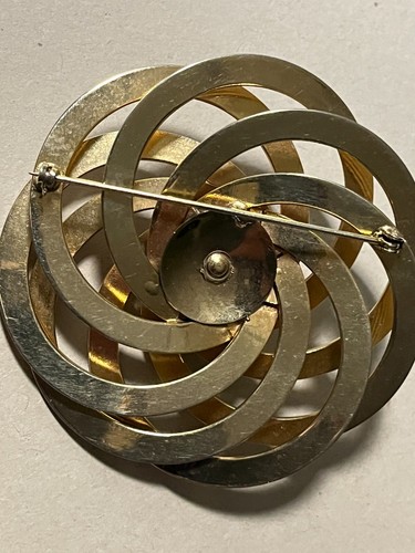 J-004 Gold toned Entwined circles Lapel Pin 2.75" matching 1"clip on earrings - Picture 8 of 8