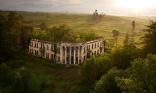 Landscape nature building house ruins hills trees forest Custom Gaming Mat Desk