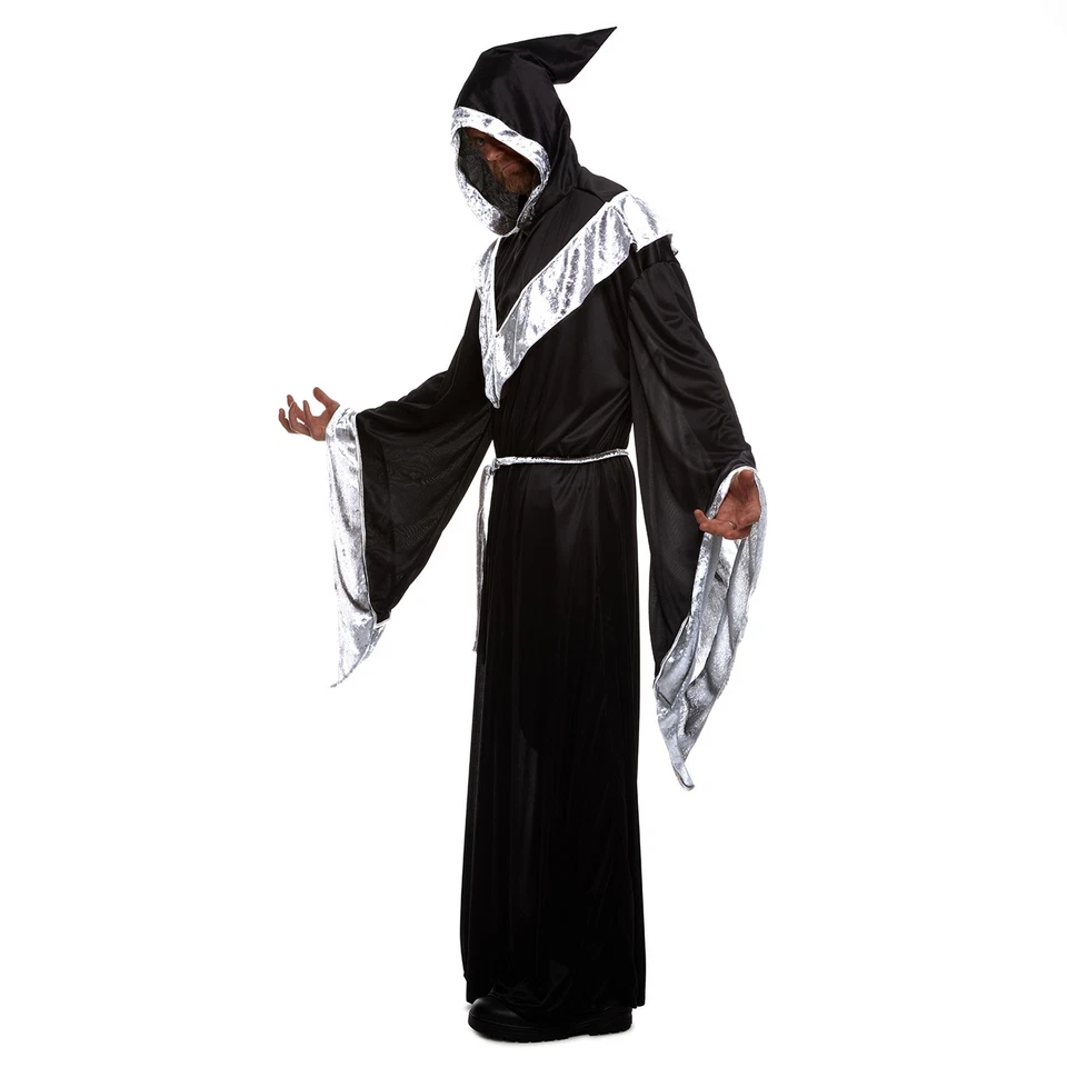 Disfraz de Mago Negro para Hombre M - XXL Adulto Merlín Hechicero Bata con Capucha Halloween Foto 2 de 4