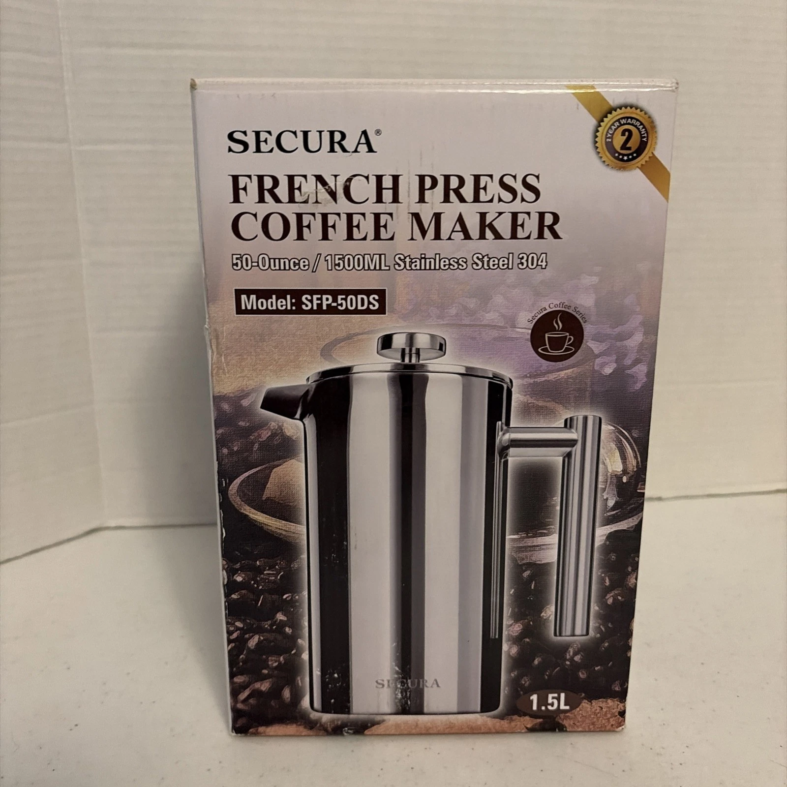 NEW Secura French Press Coffee Maker Stainless Steel 50oz Double Wall 1.5L OPEN
Opens in a new windo