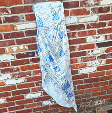 CIDER Satin Floral Cowl Neck Lace-Up Back hi low Dress Womens Size S White Blue