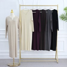 Women Muslim Long Sleeve Abaya Knited Thicken Long Robes Turkey Islamic Dresses