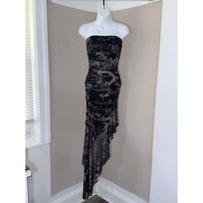 Windsor Baroque Cherub Ruched Mesh Asymmetric High Low Hem Strapless Dress S