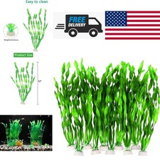 Fish Tank Artificial Plants 11.75 Inch Tall Green Plastic Seaweed Decor 10 Pack