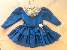 Vintage Blue Mini World Lace Ruffles Dress Second Girl Toddler Size 3T Easter