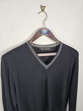 Gianni Versace Knit Jumper Men's UK 38 Medium Black V-Neck Fine Wool Italy 48