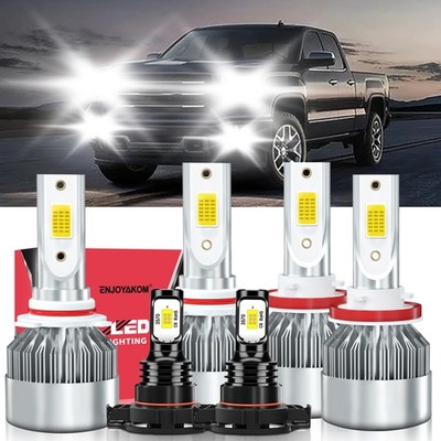 For GMC Sierra 2007-2013 LED Headlight Hi/Lo+Fog Light Bulbs 6000K Bright White