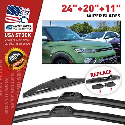 A set of 3 OEM quality front and rear windshield wiper blades 24'' & 20'' & 11''
