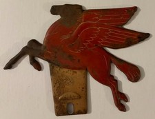 Vintage Mobil Oil Flying Pegasus Booster License Plate Topper