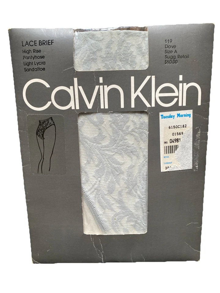 VTG 80s Calvin Klein Lace Brief High Rise Pantyhose Sandaltoe Size A - Dove Gray - Image 3 of 4