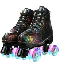 Roller Skates, High-top, Light-Up, Shiny Lightning Black Flash Wheel,43 