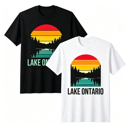 Lake Ontario Retro Sunset Forest Reflection T‑Shirt SIZE S‑5XL