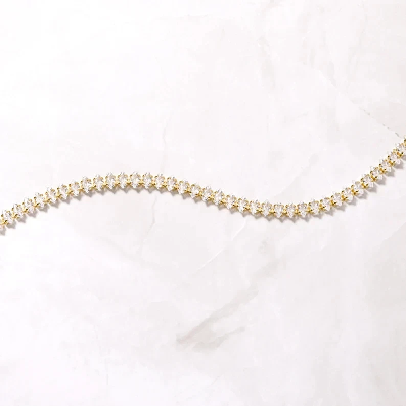 5CT Marquise Lab Created Diamond Pretty Tennis Anklet 14K Yellow Gold Plated 8" - Image 4 of 4